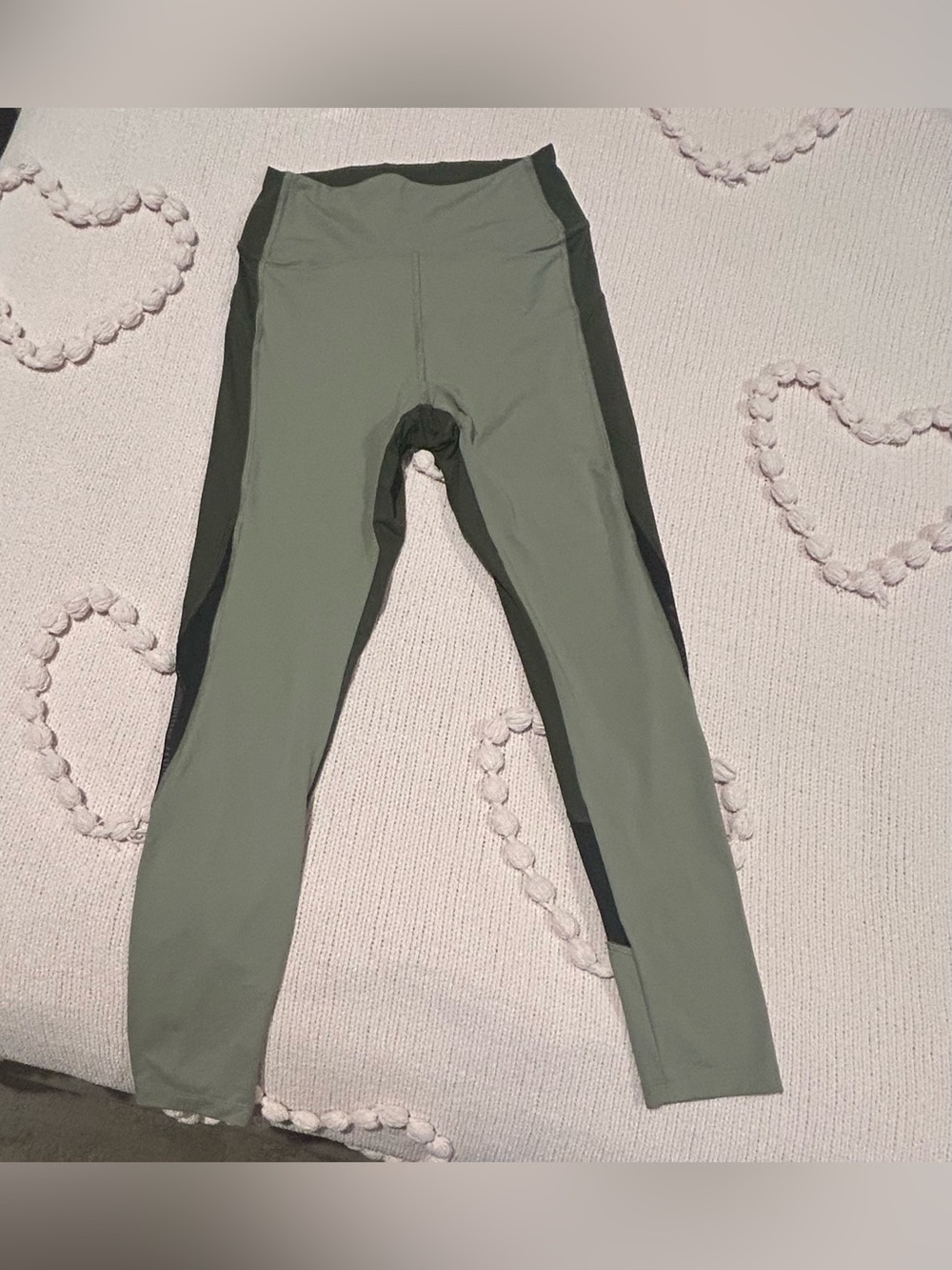 PINK Victoria's Secret Olive Green Active Leggings with Dark Side Panels